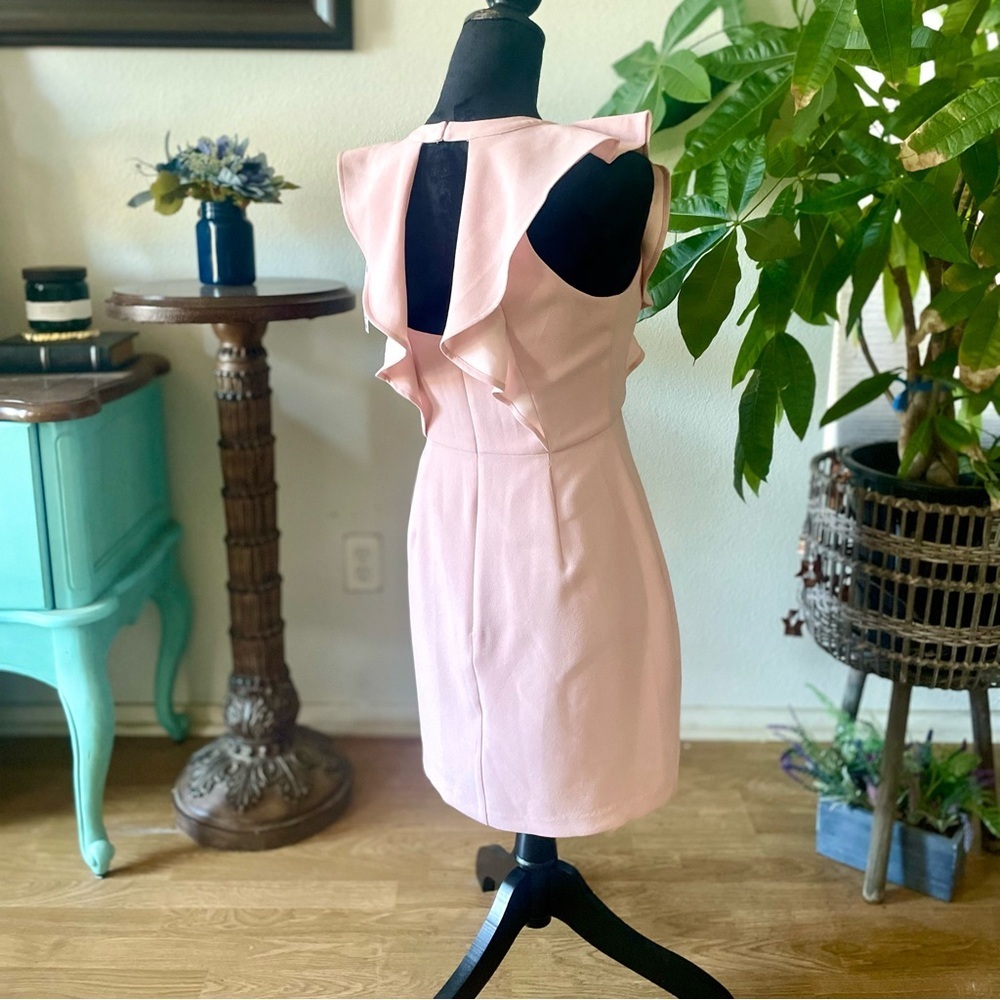 NWT BCBGeneration Cutout Ruffled Mini Sheath Dress Pink Rose Smoke Size 4 - Picture 6 of 9